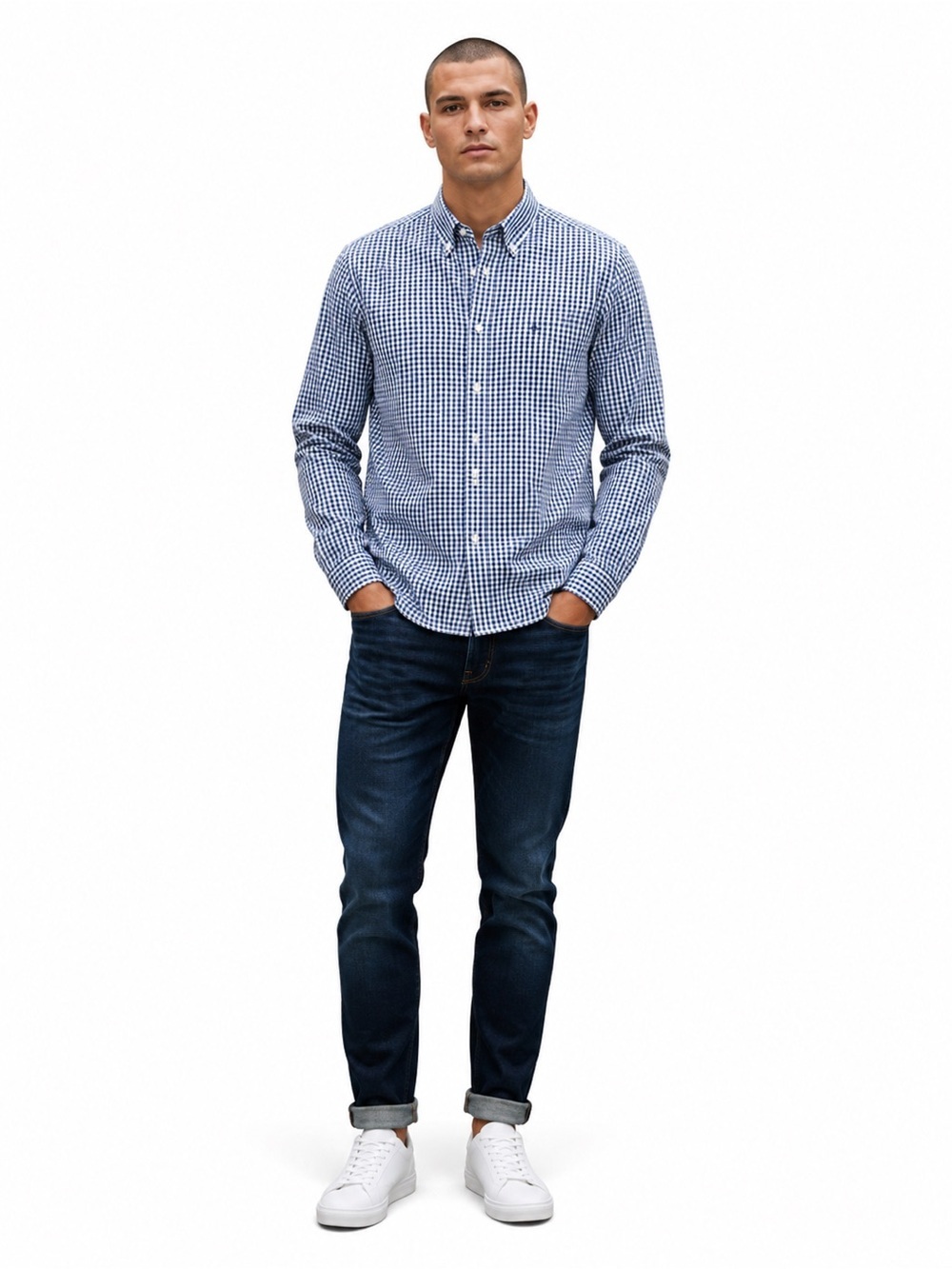 Brooks Brothers Men Long Sleeve Button Up Blue White Plaid Shirt